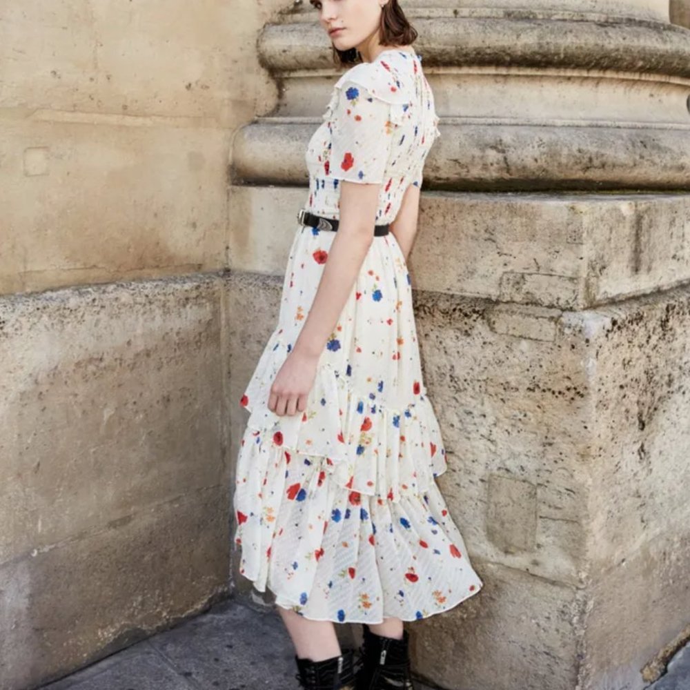 US SM/EU 1 The Kooples long printed ruffle dress